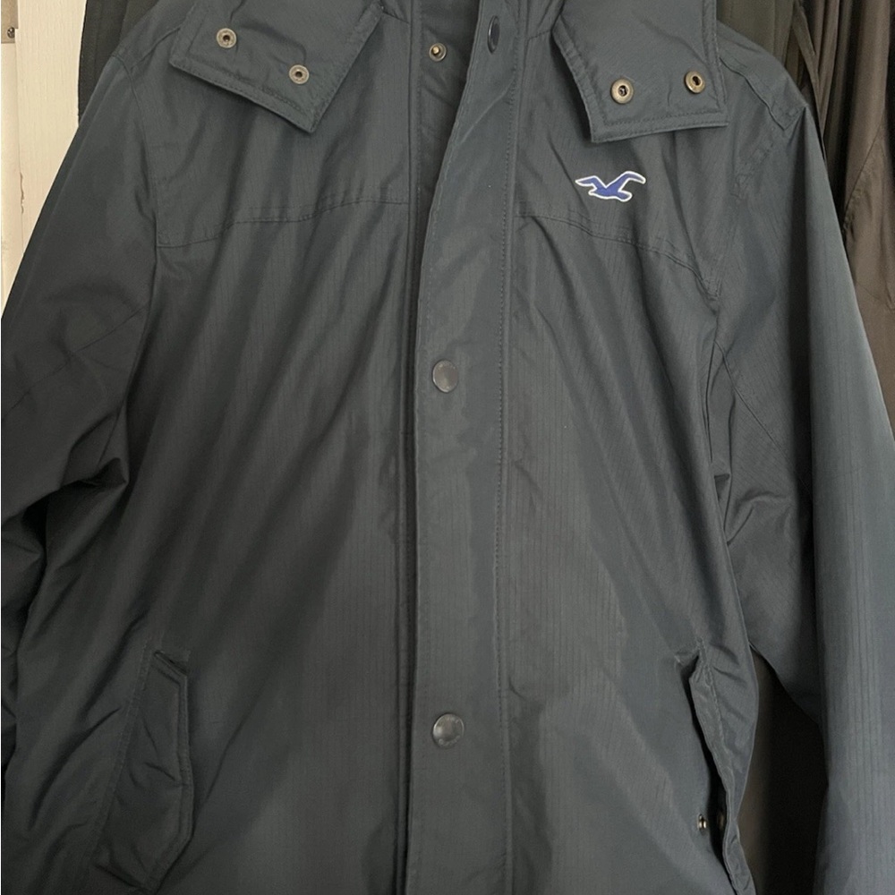 Hollister Blue Windbreaker High Collar Water-Resistant